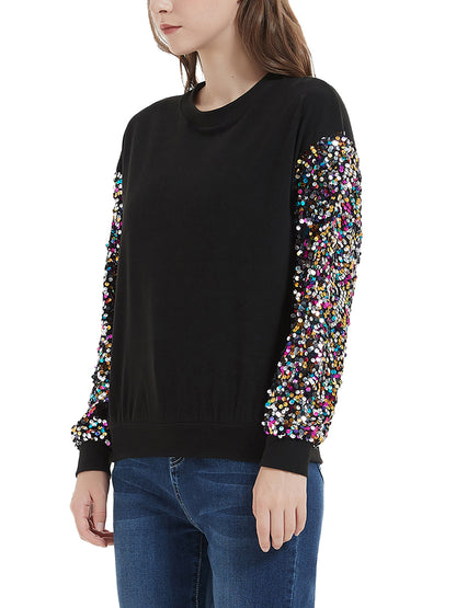 Anna-Kaci Women's Sparkle Sequin Tops Sweatshirt Long Lantern Sleeve Pullovers Blouse