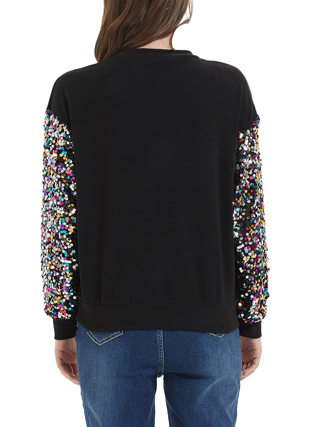 Anna-Kaci Women's Sparkle Sequin Tops Sweatshirt Long Lantern Sleeve Pullovers Blouse
