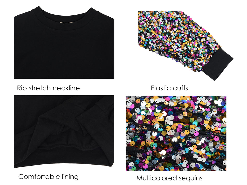 Anna-Kaci Women's Sparkle Sequin Tops Sweatshirt Long Lantern Sleeve Pullovers Blouse