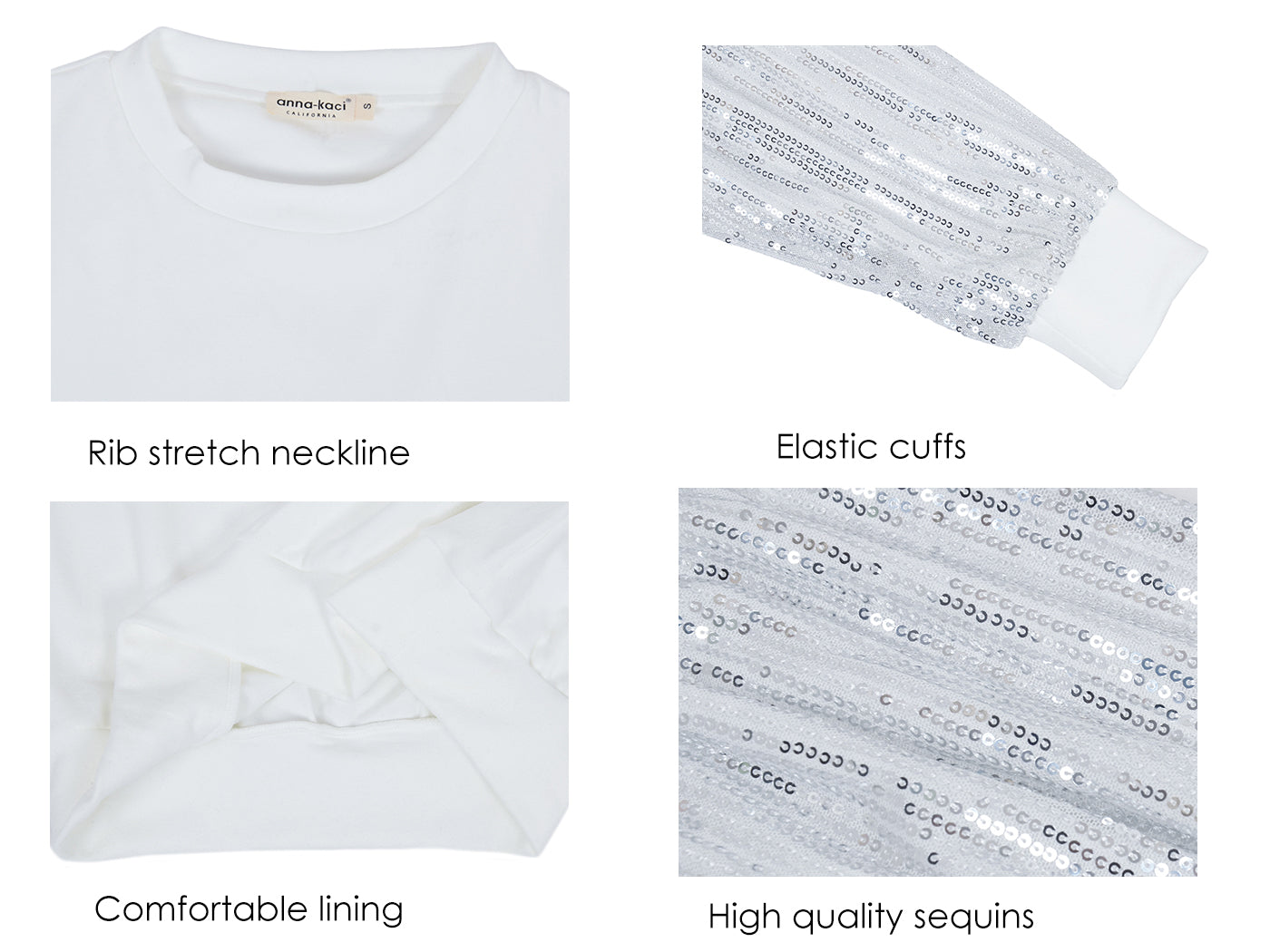 Anna-Kaci Women's Sparkle Sequin Tops Sweatshirt Long Lantern Sleeve Pullovers Blouse