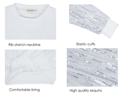Anna-Kaci Women's Sparkle Sequin Tops Sweatshirt Long Lantern Sleeve Pullovers Blouse