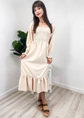 Anna-Kaci Women's Square Neck Shirred Ruffle Hem Long Sleeve Maxi Dress