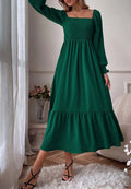 Vestido largo de manga larga con escote cuadrado y dobladillo fruncido para mujer de Anna-Kaci