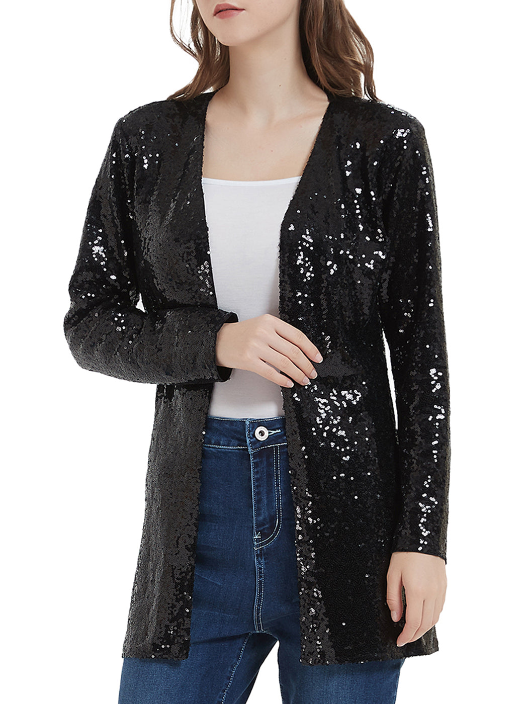 Anna-Kaci Women's Sequin Jacket Open Front Coat Blazer Party Cocktail Outerwear Cardigan