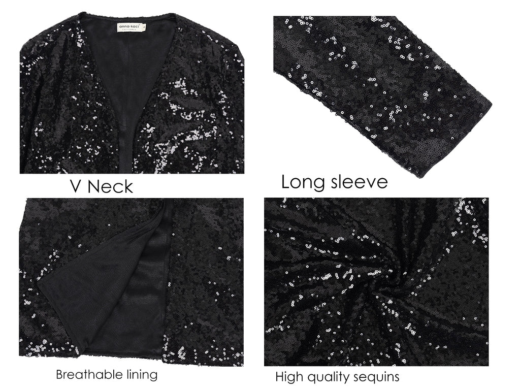 Chaqueta de lentejuelas para mujer de Anna-Kaci, abrigo abierto por delante, blazer, prenda exterior para fiesta, cóctel, cárdigan