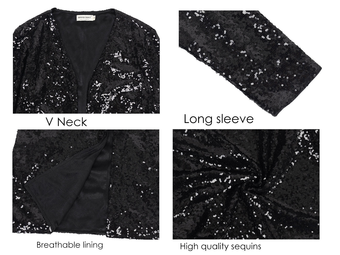 Chaqueta de lentejuelas para mujer de Anna-Kaci, abrigo abierto por delante, blazer, prenda exterior para fiesta, cóctel, cárdigan