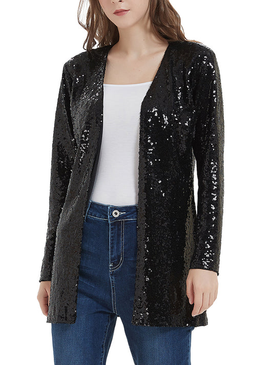 Anna-Kaci Women's Sequin Jacket Open Front Coat Blazer Party Cocktail Outerwear Cardigan