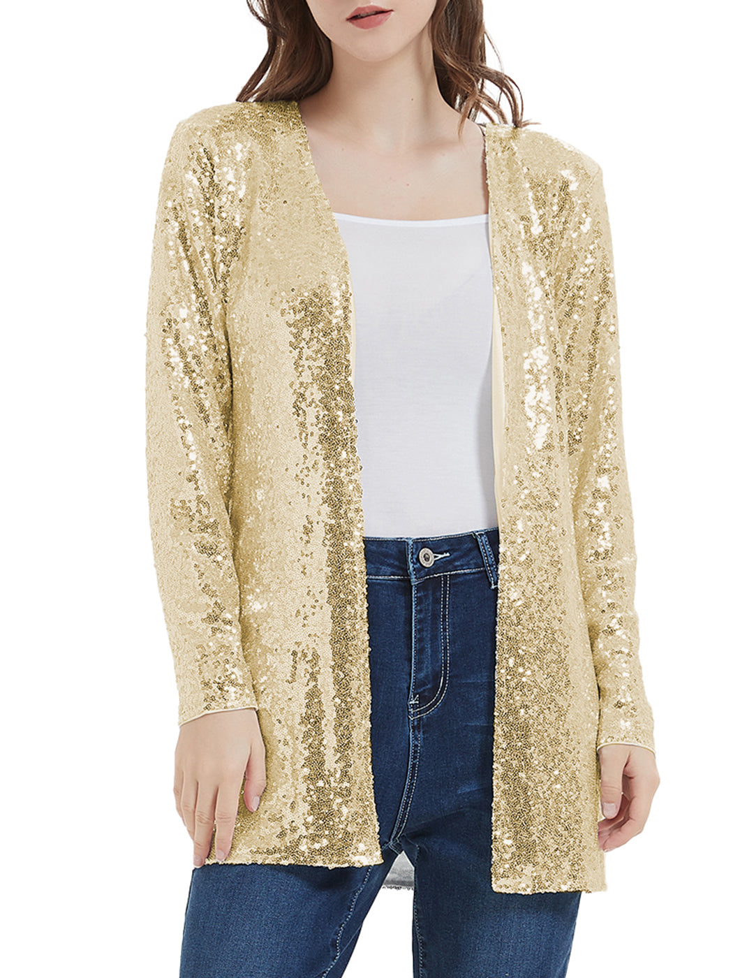 Chaqueta de lentejuelas para mujer de Anna-Kaci, abrigo abierto por delante, blazer, prenda exterior para fiesta, cóctel, cárdigan