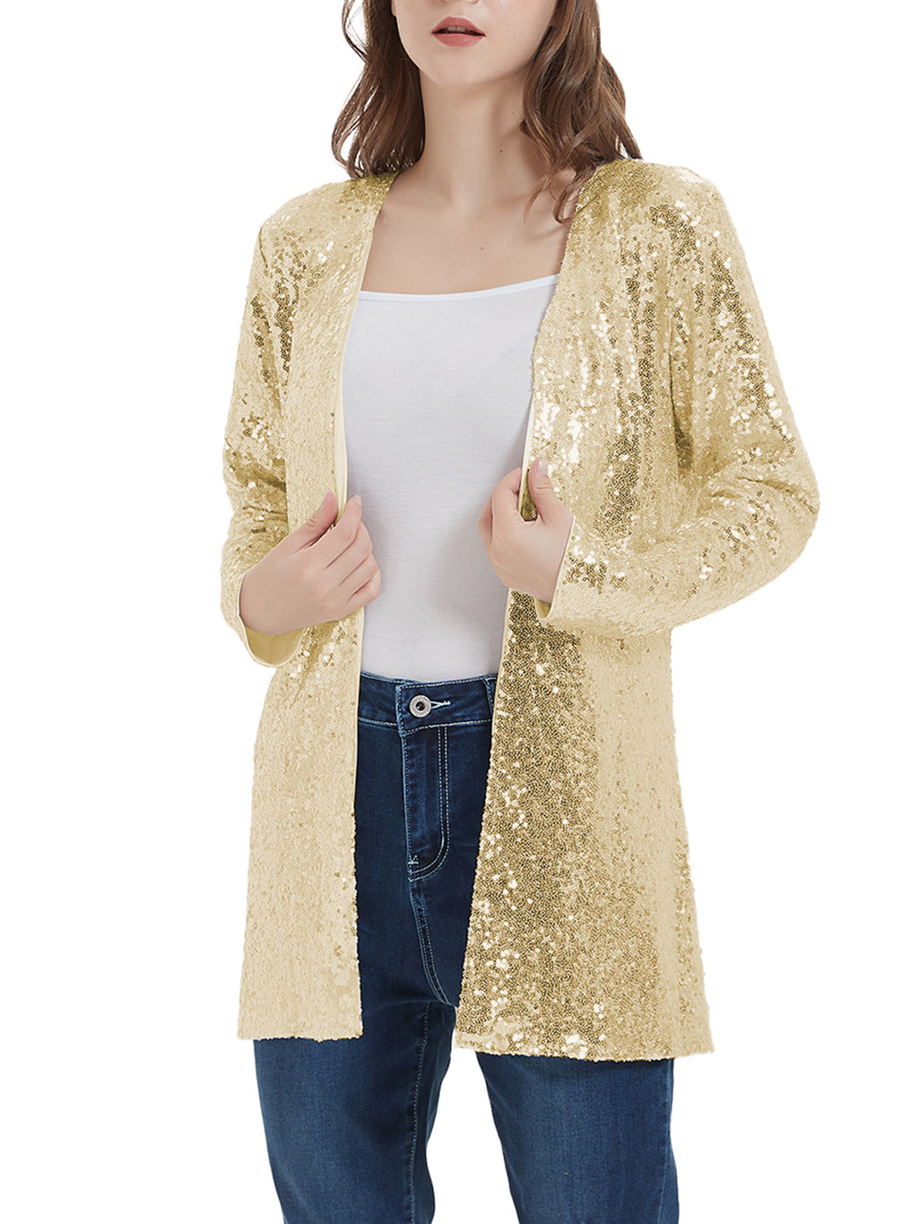 Chaqueta de lentejuelas para mujer de Anna-Kaci, abrigo abierto por delante, blazer, prenda exterior para fiesta, cóctel, cárdigan