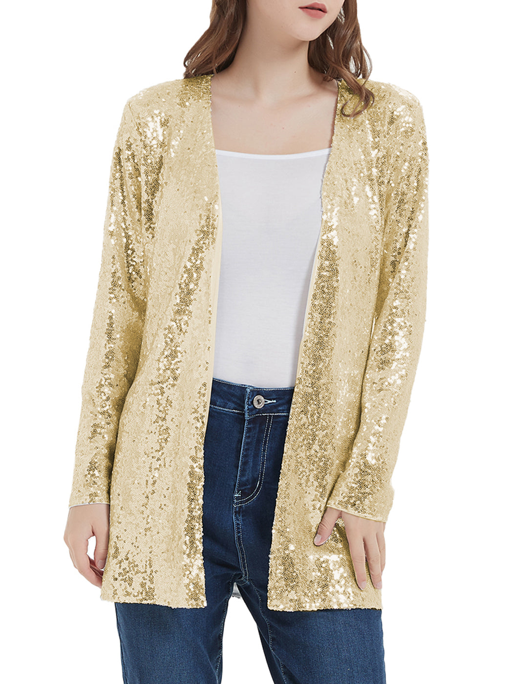 Chaqueta de lentejuelas para mujer de Anna-Kaci, abrigo abierto por delante, blazer, prenda exterior para fiesta, cóctel, cárdigan