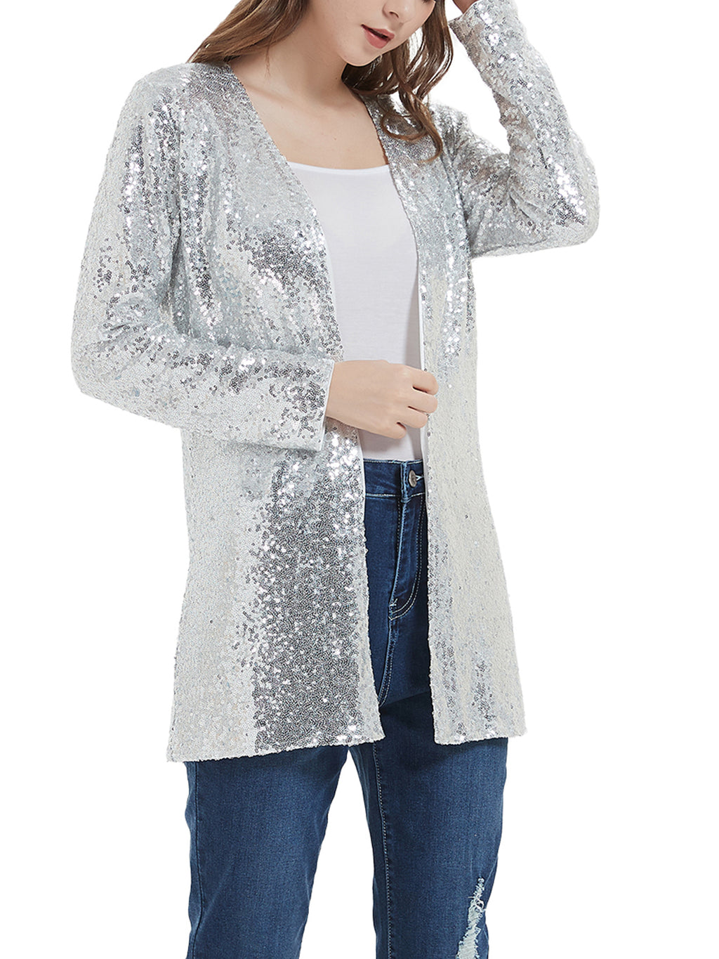 Chaqueta de lentejuelas para mujer de Anna-Kaci, abrigo abierto por delante, blazer, prenda exterior para fiesta, cóctel, cárdigan