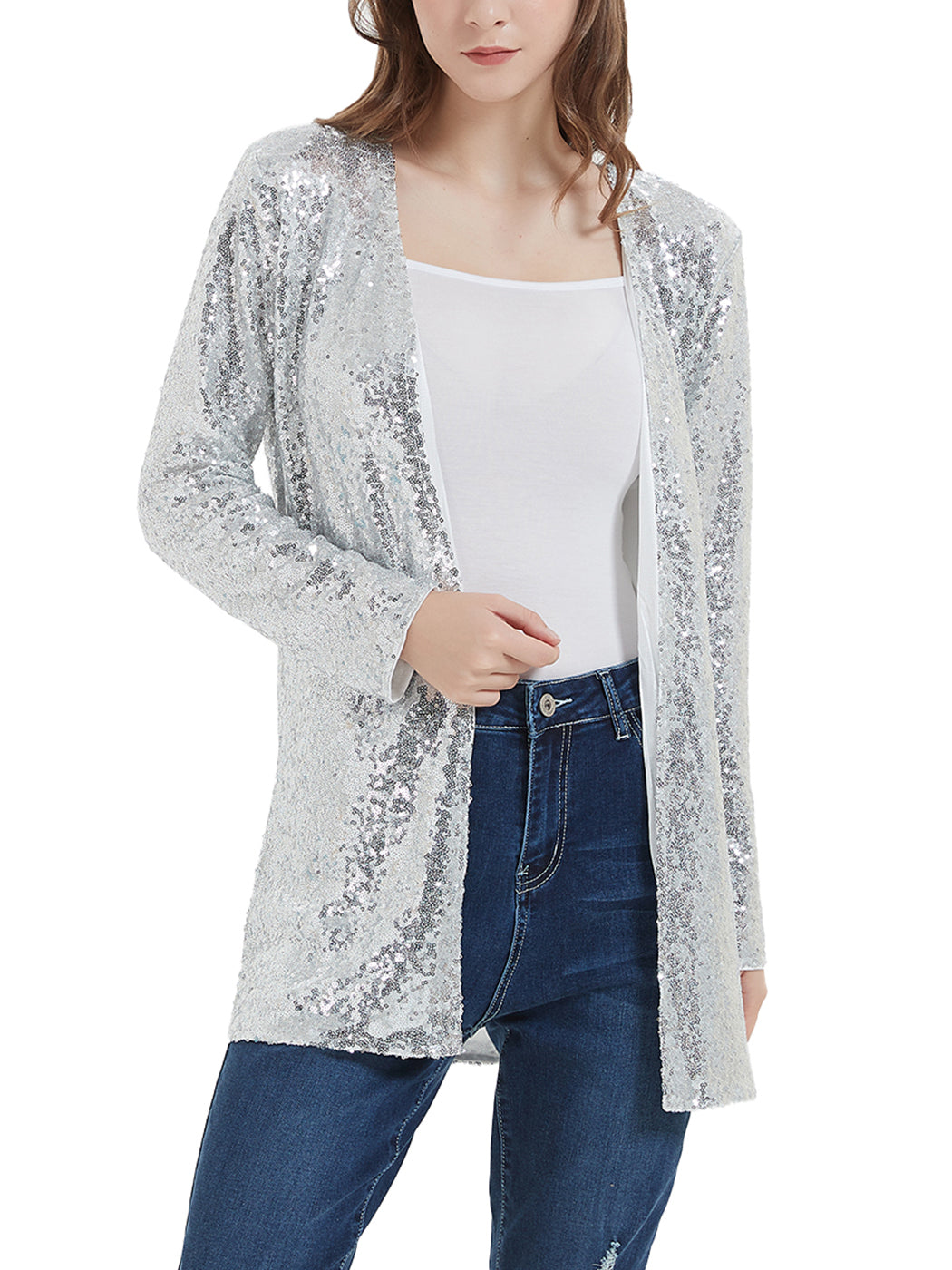 Chaqueta de lentejuelas para mujer de Anna-Kaci, abrigo abierto por delante, blazer, prenda exterior para fiesta, cóctel, cárdigan