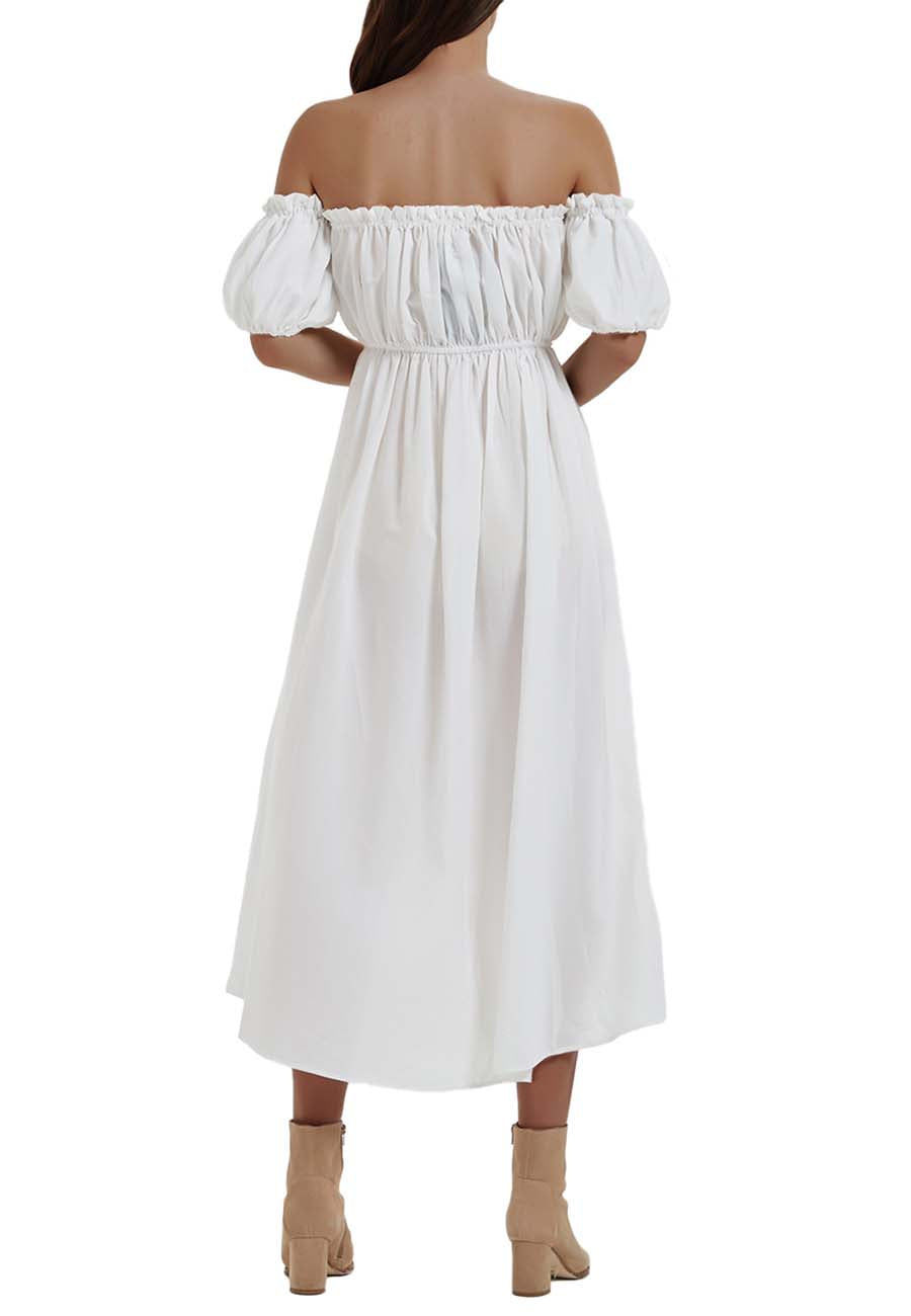 Anna-Kaci Women White Summer Fall Renaissance Dresses Casual Boho Lant