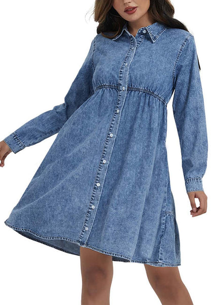 Button-Down Tiered Denim Shirt Dress