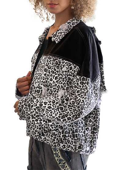 Leopard Print Crop Denim Shacket