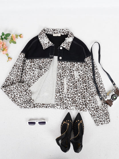 Leopard Print Crop Denim Shacket