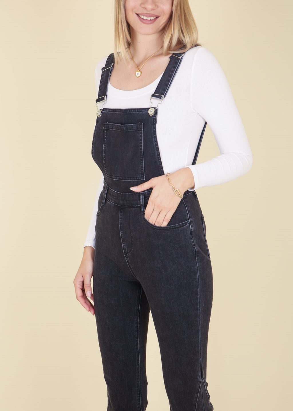 Monos acampanados para mujer de Anna-Kaci Monos Vaqueros retro con parte inferior acampanada Monos vaqueros ajustados