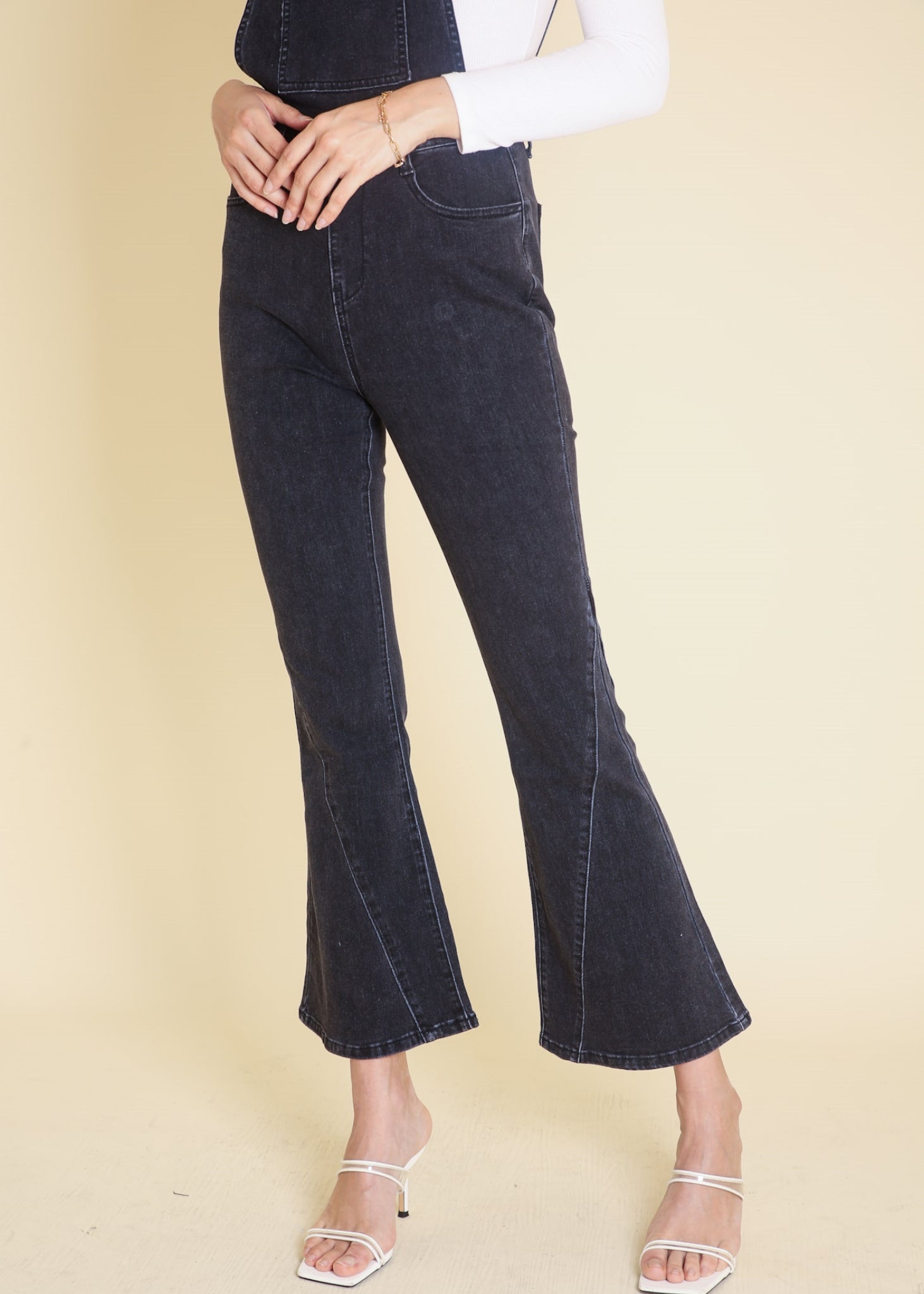 Monos acampanados para mujer de Anna-Kaci Monos Vaqueros retro con parte inferior acampanada Monos vaqueros ajustados