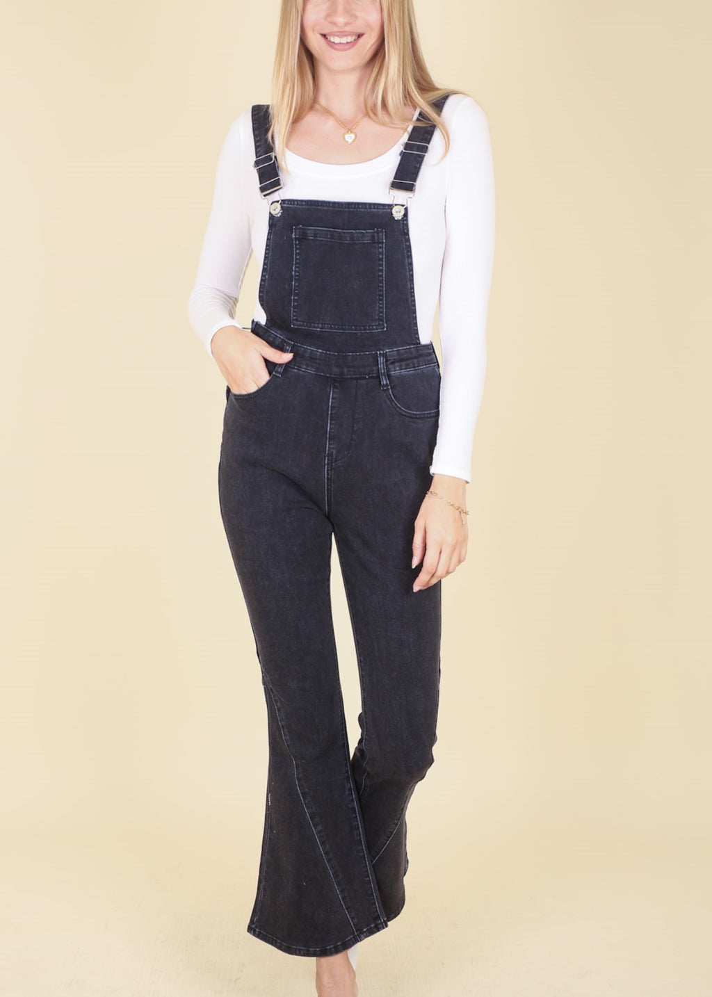 Monos acampanados para mujer de Anna-Kaci Monos Vaqueros retro con parte inferior acampanada Monos vaqueros ajustados
