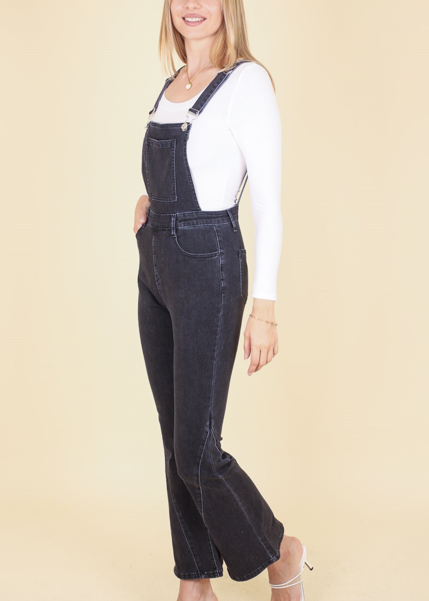 Monos acampanados para mujer de Anna-Kaci Monos Vaqueros retro con parte inferior acampanada Monos vaqueros ajustados