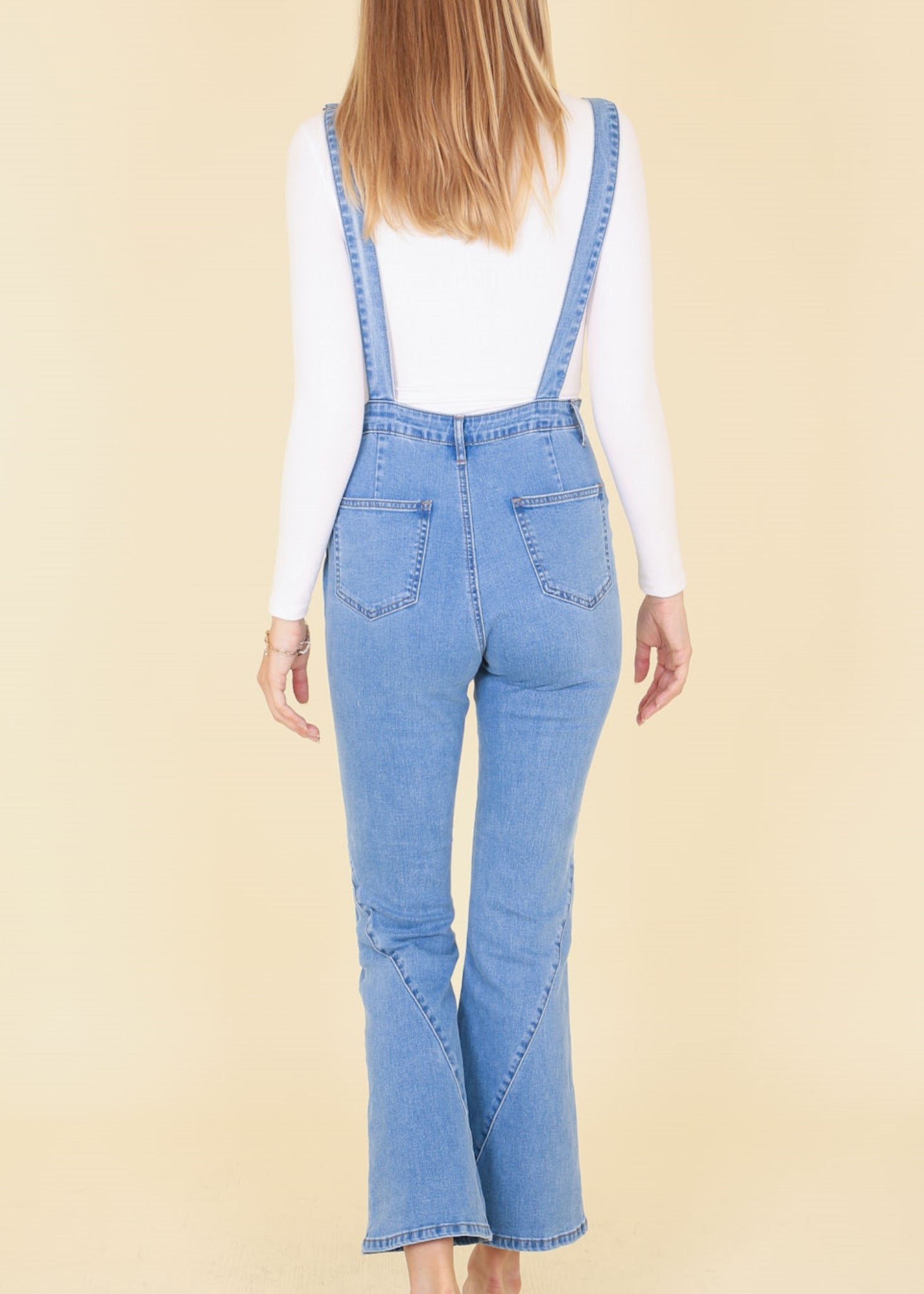 Monos acampanados para mujer de Anna-Kaci Monos Vaqueros retro con parte inferior acampanada Monos vaqueros ajustados