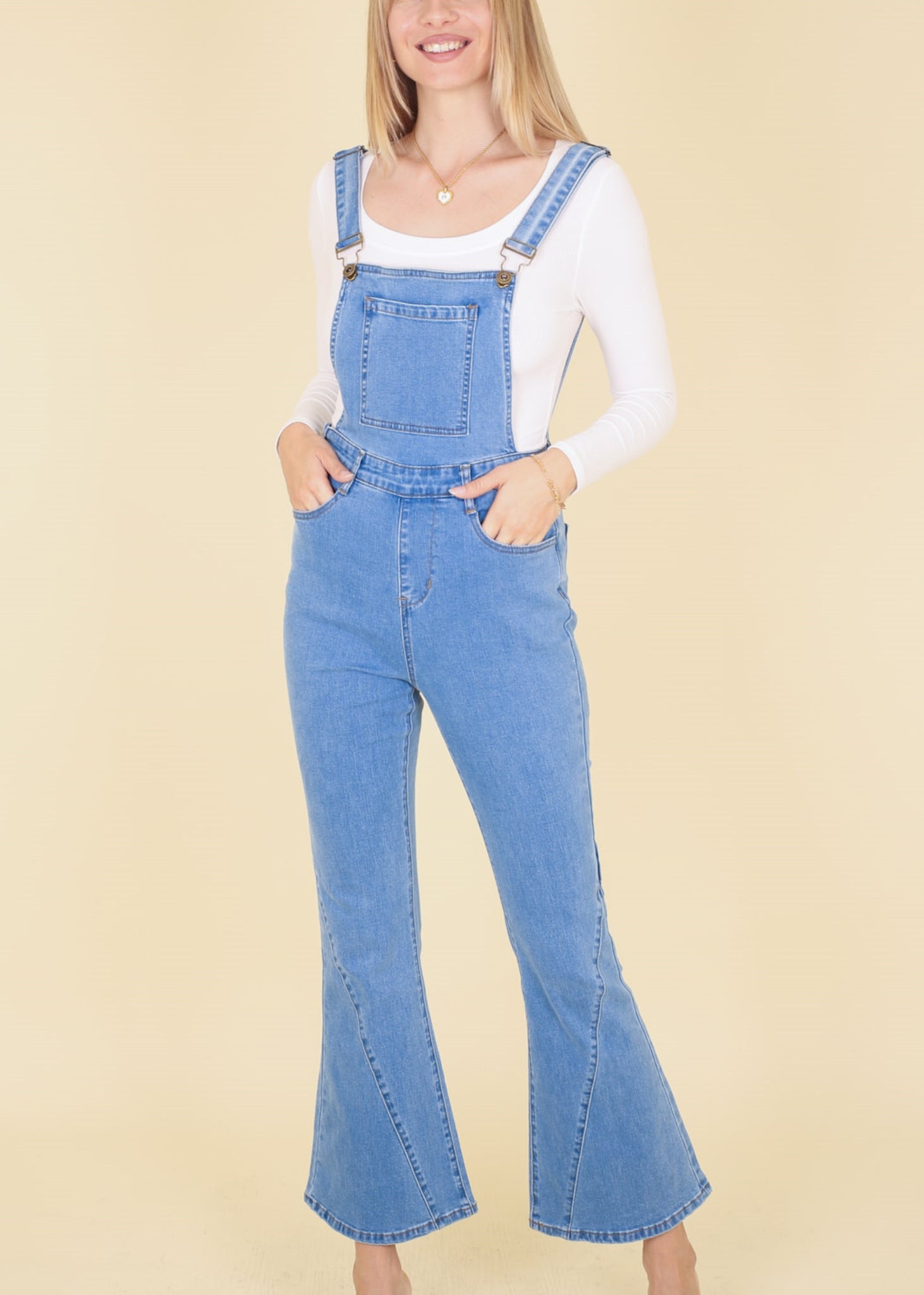Monos acampanados para mujer de Anna-Kaci Monos Vaqueros retro con parte inferior acampanada Monos vaqueros ajustados