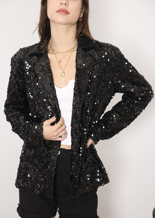Chaqueta de lentejuelas para mujer de Anna-Kaci, chaqueta de fiesta con mangas largas y abertura frontal y brillo brillante