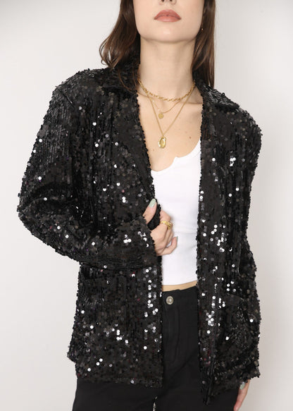 Chaqueta de lentejuelas para mujer de Anna-Kaci, chaqueta de fiesta con mangas largas y abertura frontal y brillo brillante