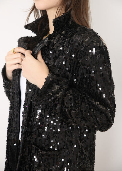 Chaqueta de lentejuelas para mujer de Anna-Kaci, chaqueta de fiesta con mangas largas y abertura frontal y brillo brillante