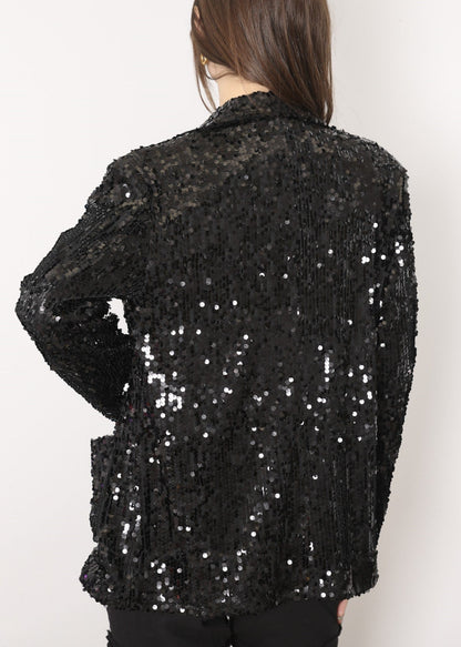 Chaqueta de lentejuelas para mujer de Anna-Kaci, chaqueta de fiesta con mangas largas y abertura frontal y brillo brillante