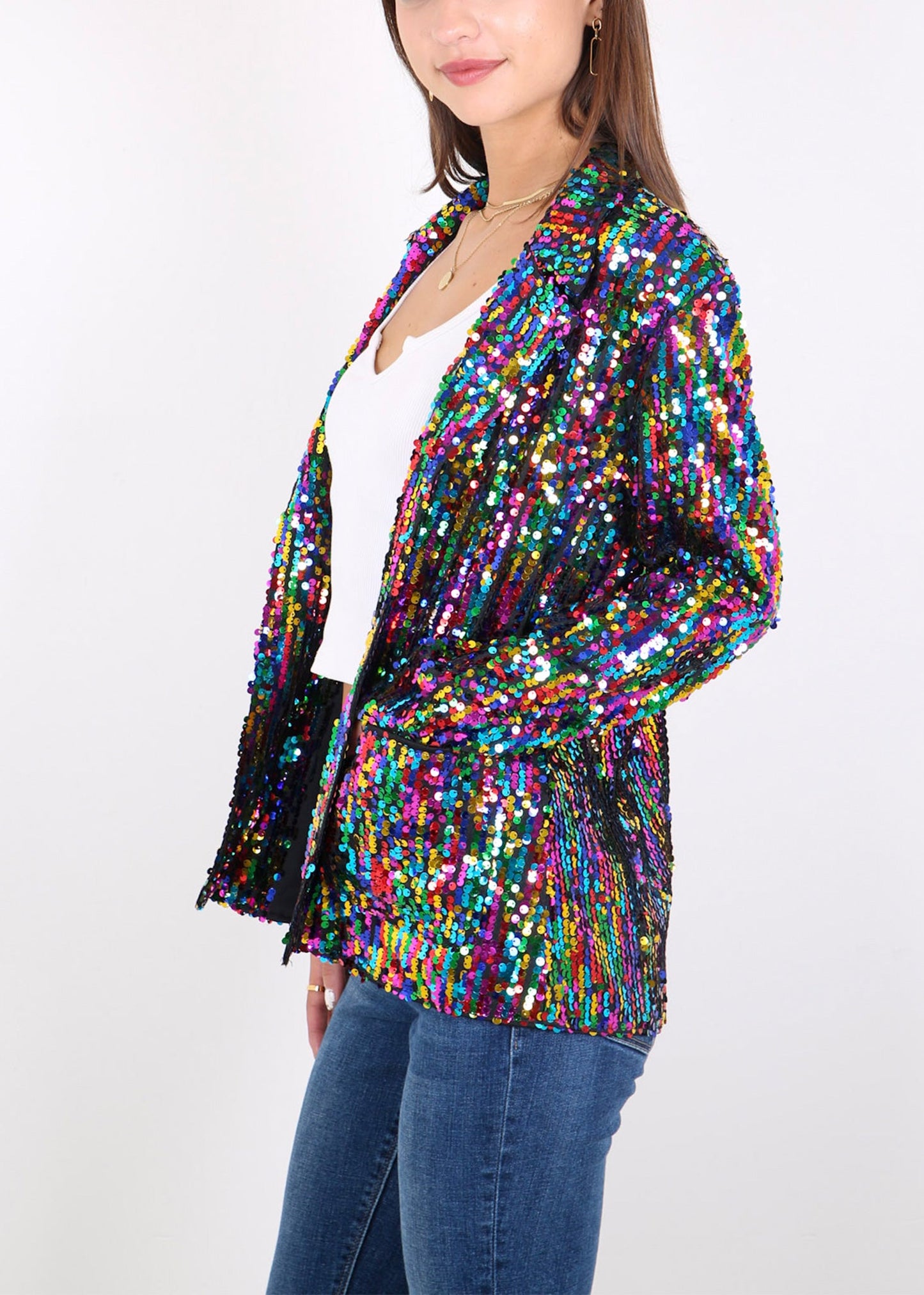 Chaqueta de lentejuelas para mujer de Anna-Kaci, chaqueta de fiesta con mangas largas y abertura frontal y brillo brillante