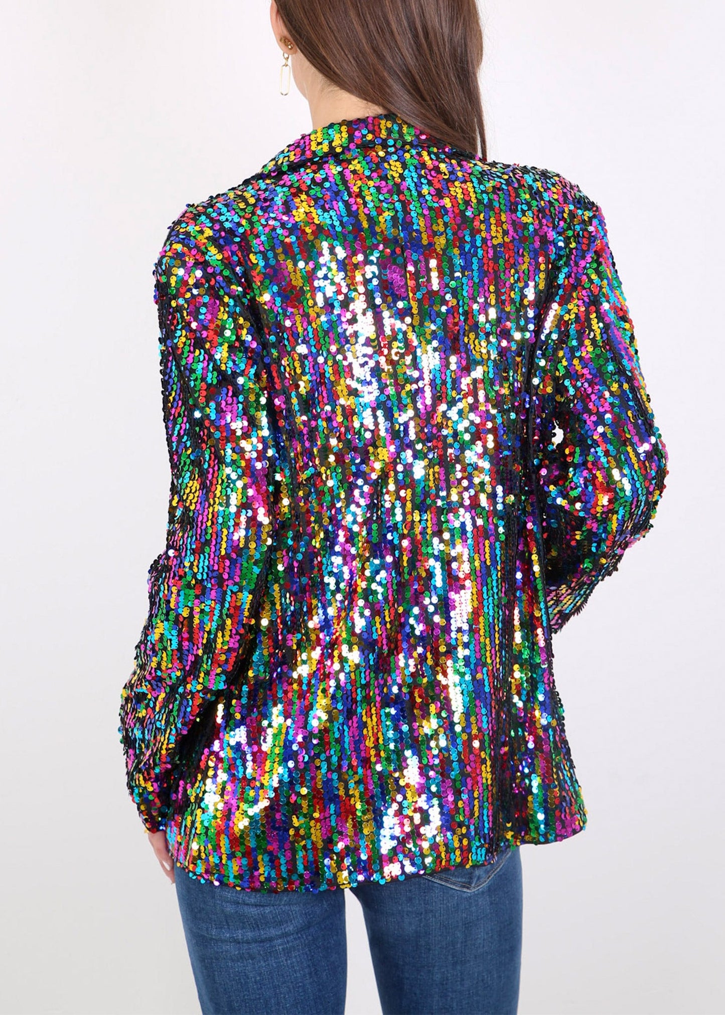 Chaqueta de lentejuelas para mujer de Anna-Kaci, chaqueta de fiesta con mangas largas y abertura frontal y brillo brillante