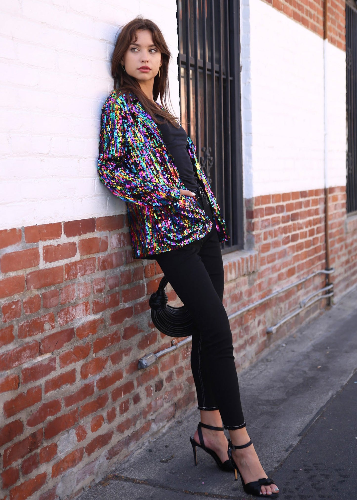 Chaqueta de lentejuelas para mujer de Anna-Kaci, chaqueta de fiesta con mangas largas y abertura frontal y brillo brillante
