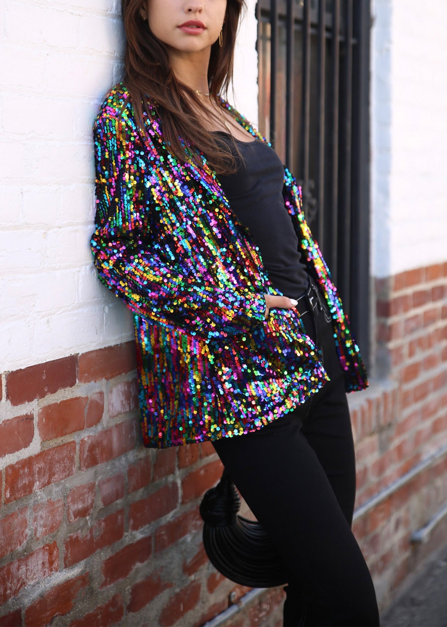 Chaqueta de lentejuelas para mujer de Anna-Kaci, chaqueta de fiesta con mangas largas y abertura frontal y brillo brillante
