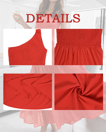 Vestido largo de verano para mujer de Anna-Kaci, estilo bohemio, con un hombro al descubierto, sin mangas, fruncido, holgado, con capas, para fiesta en la playa 