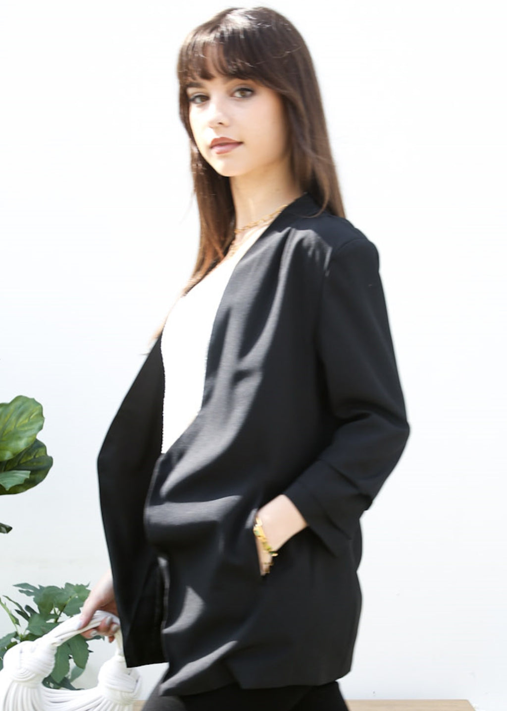 Ruched Open Front Blazer