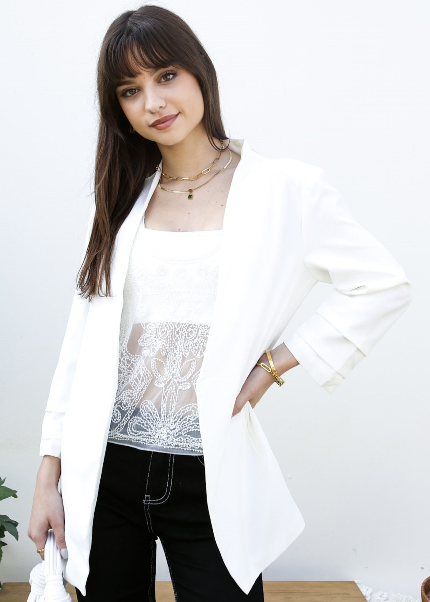 Blazer fruncido con parte delantera abierta 