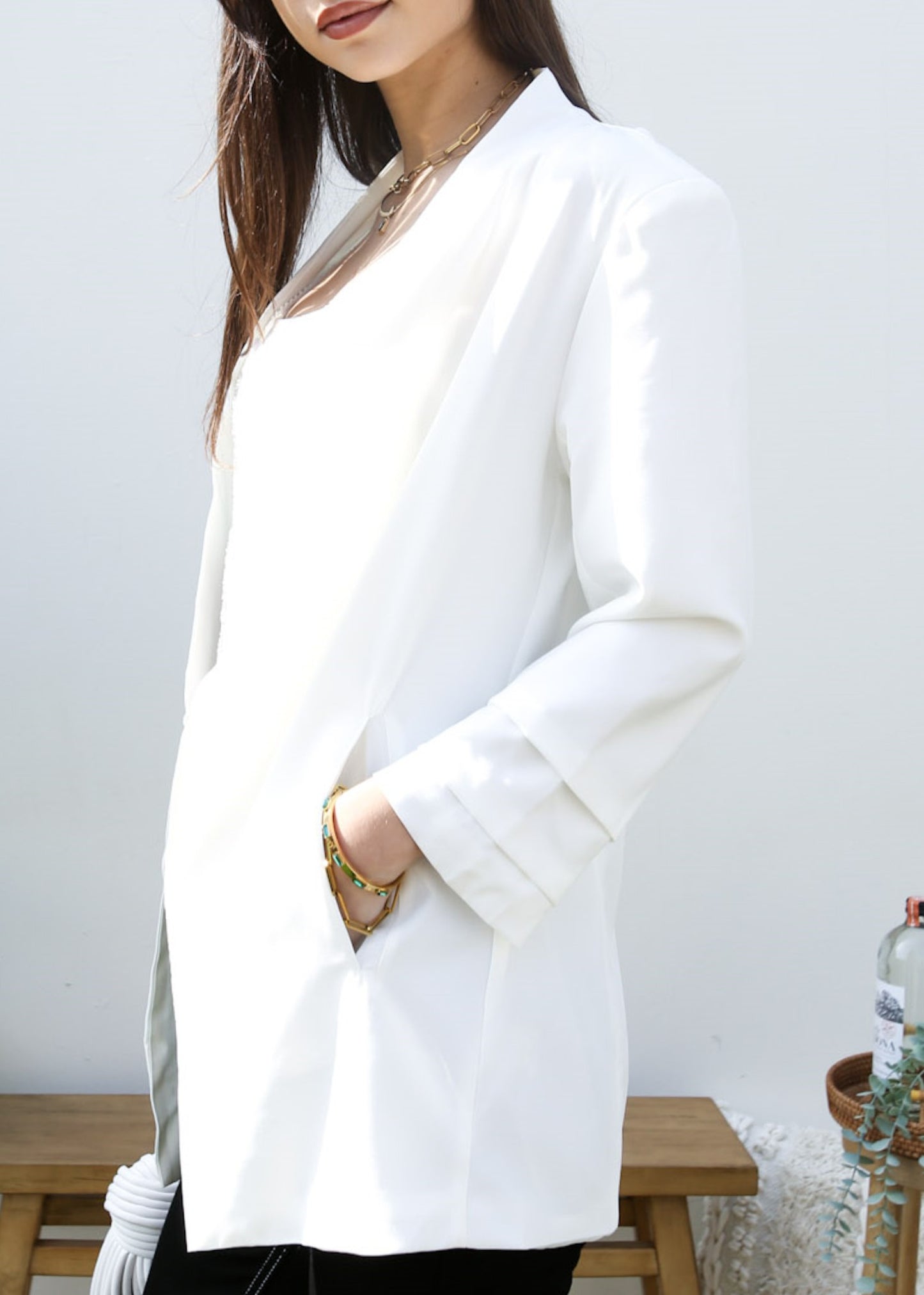 Blazer fruncido con parte delantera abierta 