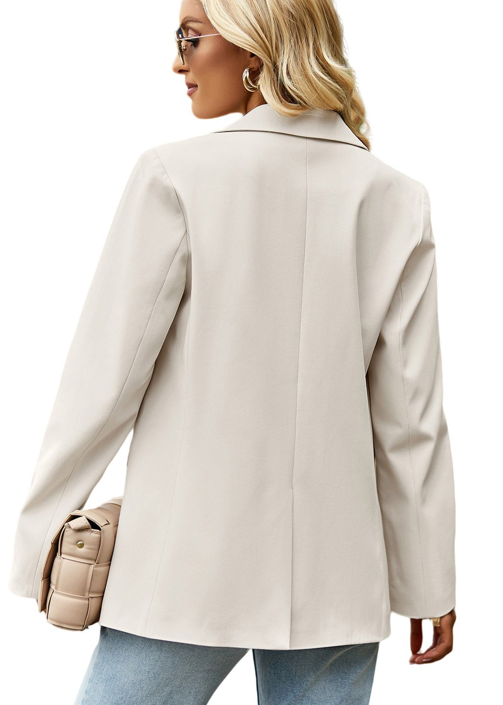 Anna-Kaci Blazers casuales de manga larga para mujer, chaquetas de traje de oficina con botones abiertos en el frente y bolsillos