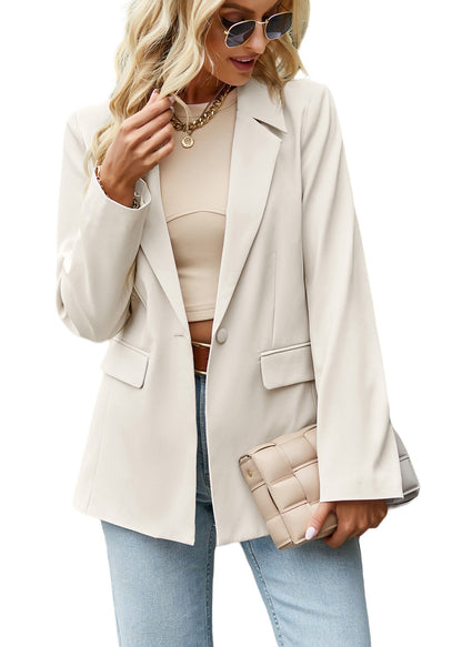 Anna-Kaci Womens Long Sleeve Casual Blazers Open Front Button Work Office Suit Jackets With Pockets