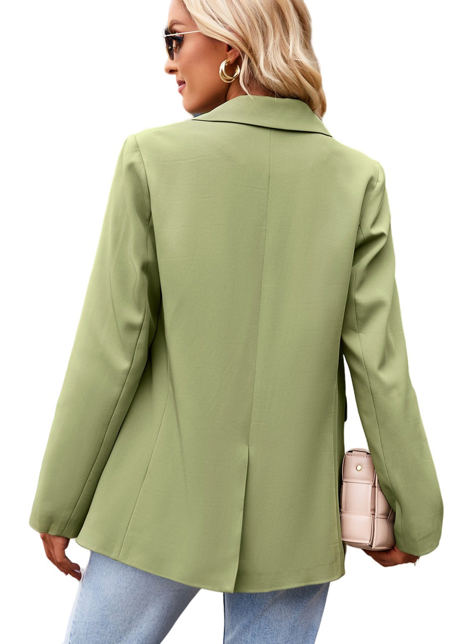 Anna-Kaci Blazers casuales de manga larga para mujer, chaquetas de traje de oficina con botones abiertos en el frente y bolsillos