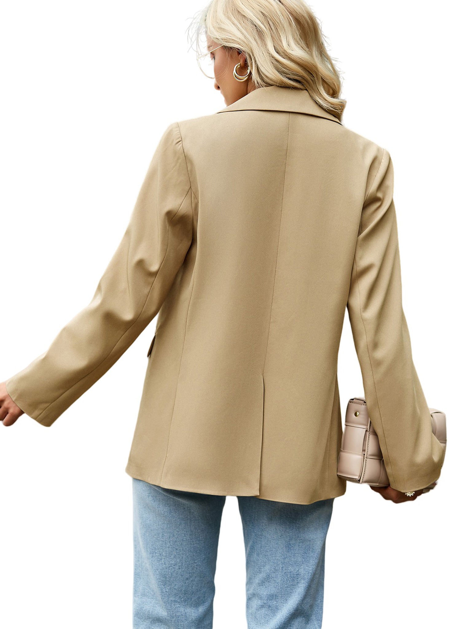 Anna-Kaci Blazers casuales de manga larga para mujer, chaquetas de traje de oficina con botones abiertos en el frente y bolsillos