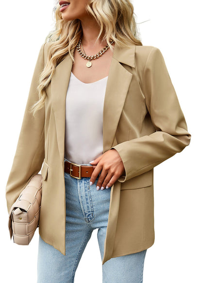 Anna-Kaci Womens Long Sleeve Casual Blazers Open Front Button Work Office Suit Jackets With Pockets