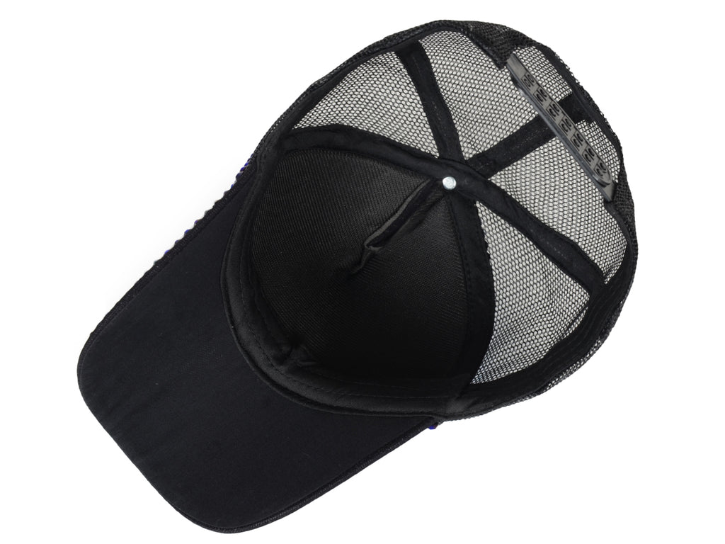 Gorra de béisbol con tachuelas y diamantes de imitación para mujer de Anna-Kaci, con cola de caballo y moño, ajustable, de malla brillante