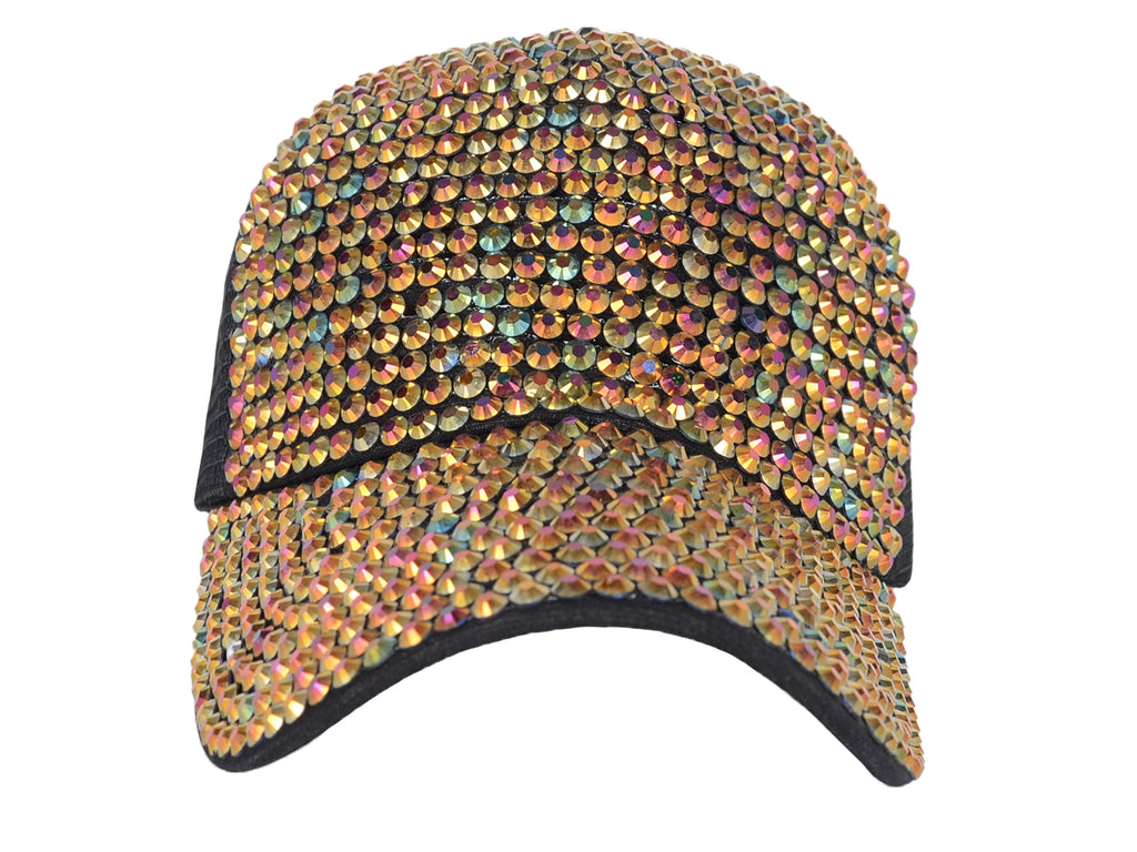 Gorra de béisbol con tachuelas y diamantes de imitación para mujer de Anna-Kaci, con cola de caballo y moño, ajustable, de malla brillante