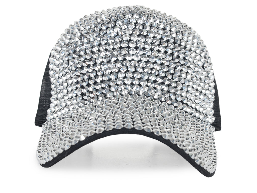 Gorra de béisbol con tachuelas y diamantes de imitación para mujer de Anna-Kaci, con cola de caballo y moño, ajustable, de malla brillante