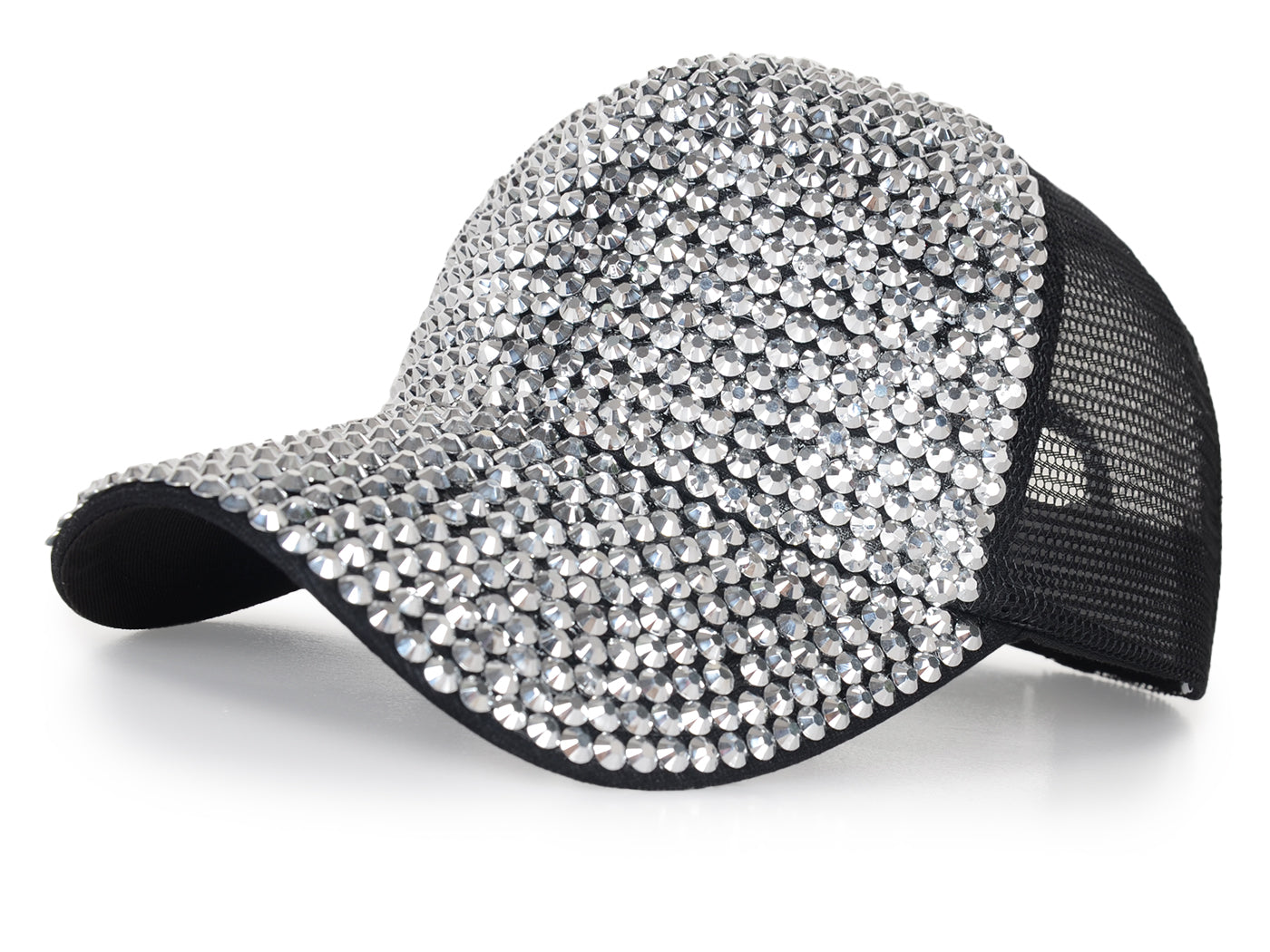 Gorra de béisbol con tachuelas y diamantes de imitación para mujer de Anna-Kaci, con cola de caballo y moño, ajustable, de malla brillante