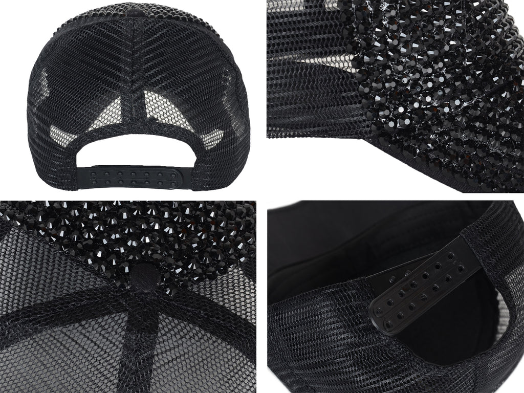 Gorra de béisbol con tachuelas y diamantes de imitación para mujer de Anna-Kaci, con cola de caballo y moño, ajustable, de malla brillante