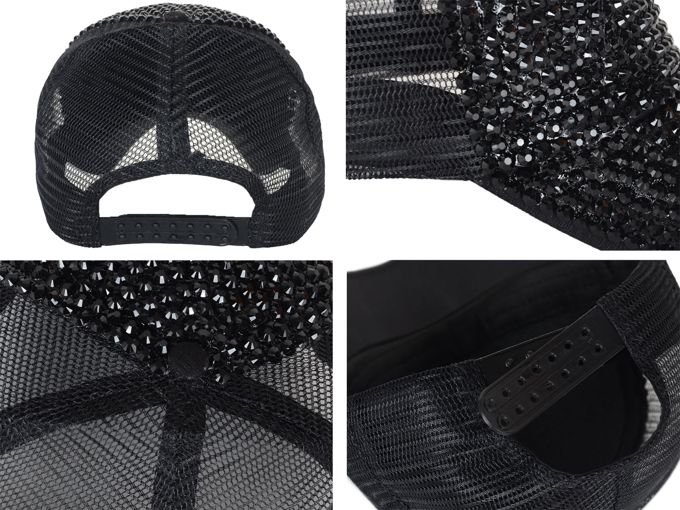 Gorra de béisbol con tachuelas y diamantes de imitación para mujer de Anna-Kaci, con cola de caballo y moño, ajustable, de malla brillante