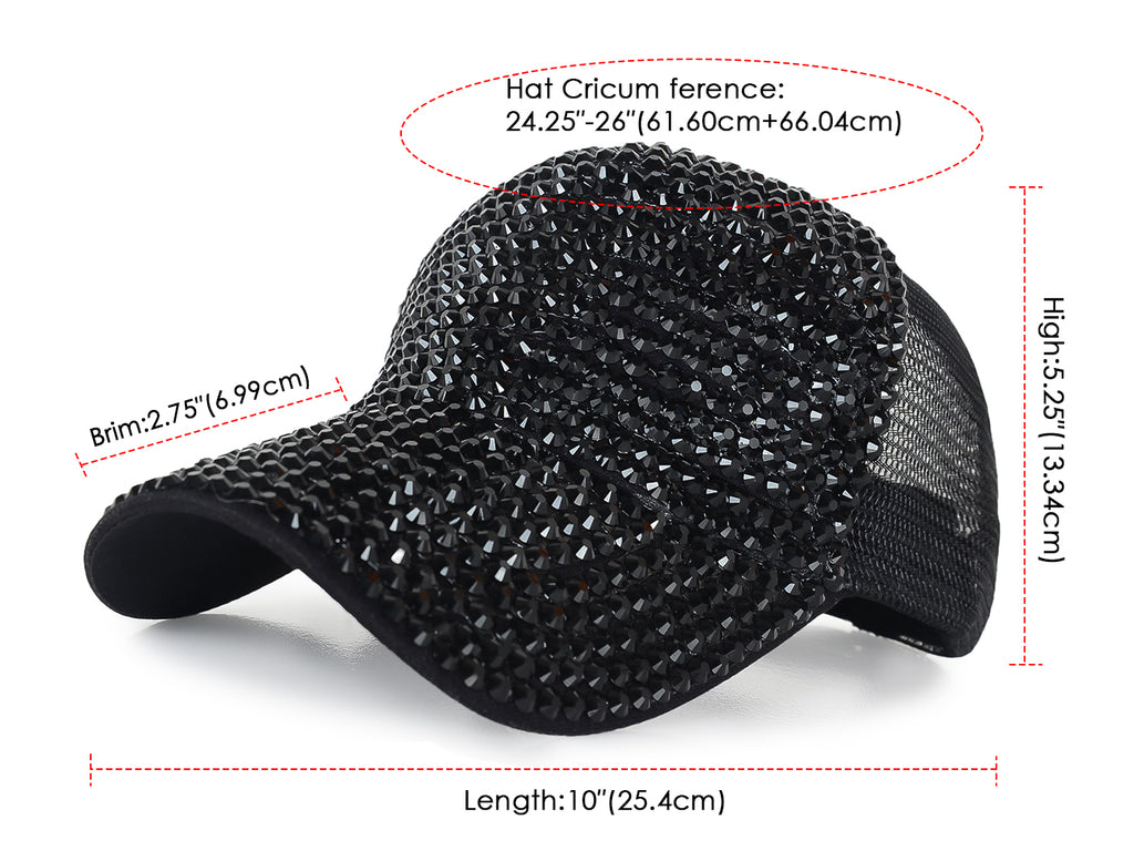 Gorra de béisbol con tachuelas y diamantes de imitación para mujer de Anna-Kaci, con cola de caballo y moño, ajustable, de malla brillante